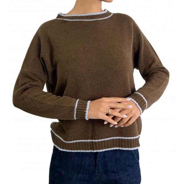 Maglione con bordi a contrasto di colore girocollo 